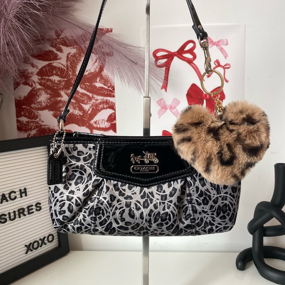 Coach Black and Tan Animal Print Shoulder Bag